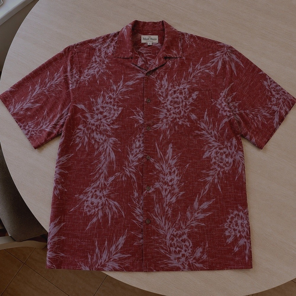 Island Shores XL 100% Silk Hawaiian Aloha Camp Shirt  Floral Tropical Mens
